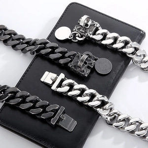 Catena cubana 20mm in acciaio inossidabile con fibbia teschio vintage in argento e nero