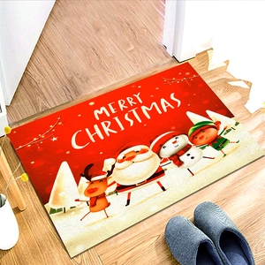 Tapis De Porte De Noël Tissu Brossé Reclon Antidérapant Dos TPR Dessin Animé Père Noël Bonhomme De Neige Lavable