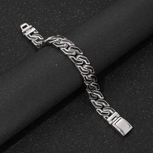 Punk style stainless steel men's bracelet with black stripes and diagonal layout