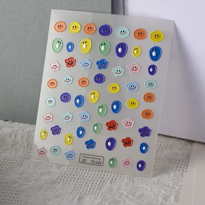 5D embossed daisy nail stickers with colorful smiley faces and floral patterns