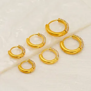 Hoop Earrings 18K Gold Plated Stainless Steel Rhinestone Geometric INS Fashion Light Luxury For Women Elegant