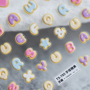 3D embossed candy alphabet nail art stickers with colorful letters and star designs