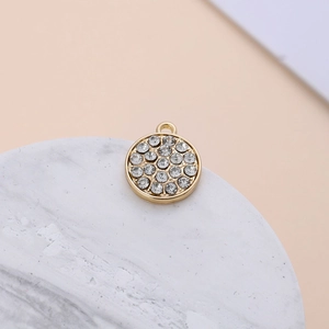 Golden round zinc alloy pendant with sparkling zircon for DIY jewelry crafts