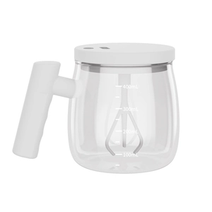 Electric 400ml self-stirring glass coffee mug with white handle and scale marks