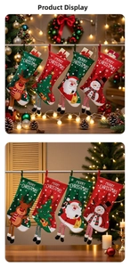 Set of 4 Christmas stockings featuring 3D cartoon reindeer, Santa, and snowman embroidery