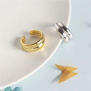 Minimalist double layer S925 sterling silver open rings in gold and silver finish