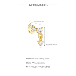 Detailed view of S925 sterling silver star earring with AAAAA zirconia and dimensions