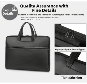 Detailed close-up of durable metal zippers and reinforced stitching on black laptop bag