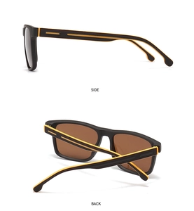 Detail of classic TR square sunglasses featuring yellow textured anti-slip temple arms