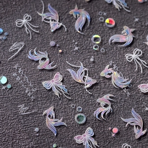 3D Holographic Laser Nail Art Stickers Self Adhesive Manicure Decals Goldfish Butterfly Water Ripple Designs