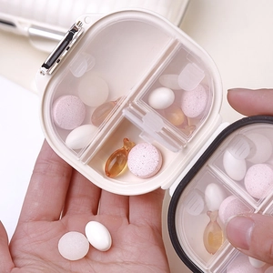 Mini portable 7-day pill organizer with white case and secure metal locking buckle