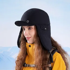 Winter thermal windproof trapper hat for women with ear protection and mountain logo