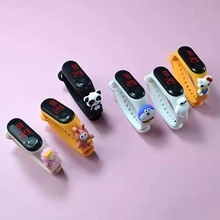 Detail showing colorful silicone strap kids digital watches with cute cartoon characters