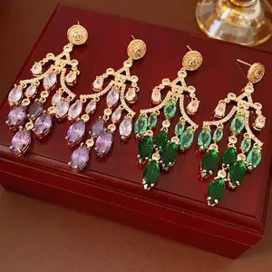 Chandelier Earrings Luxury Vintage Style Water Drop Copper Jewelry With 925 Sterling Silver Earring Post Zircon Inlay