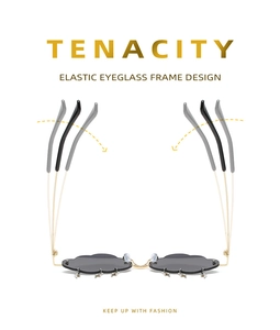 Detail of rimless cloud sunglasses with star charms and flexible golden metal temples