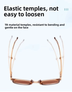 Detail showing the flexible TR material temple of amber foldable sunglasses for durability