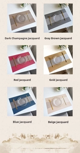 Close-up of PVC placemats with jacquard center pattern in six assorted colors