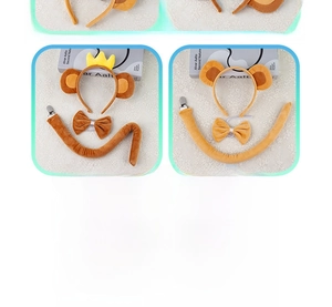 Detail van pluche apenoren hoofdband set met vlinderdas en staart voor kostuums