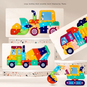 Construction Vehicle Wooden Number Puzzle Educational Montessori Learning Toddler Toy Cartoon Engineering Truck