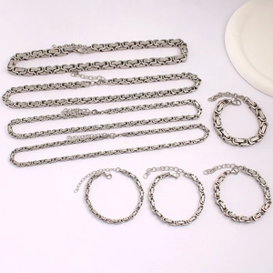 Polished silver Byzantine chain necklace and bracelet set in various thicknesses