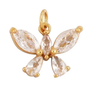 Detailed view of cubic zirconia butterfly pendant with 17mm height and gold plating
