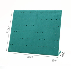 Detail view of teal velvet earring display stand with dimensions 33x28.5cm and 450g weight