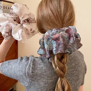 Oversized Fabric Scrunchies Vintage Floral Abstract Print High Elastic Hair Ties Ponytail Holder Women Accessories