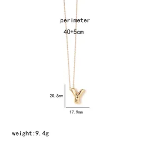 Detailed view of golden 3D letter Y pendant with dimensions and chain measurements