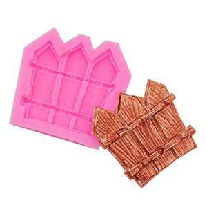 Pink silicone fence mold for DIY chocolate fondant cake decoration with wood grain detail