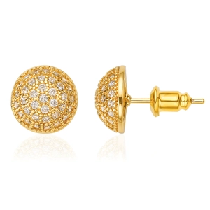 Gold plated dome stud earrings with micro-paved cubic zirconia and butterfly back