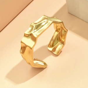 Stainless Steel Ring Irregular Concave Convex Hammered Texture Open Adjustable Boyfriend Style Jewelry For Men Women