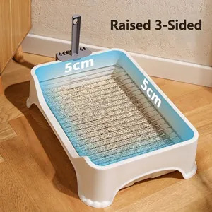 Dog potty with high side splash guard and removable gray grate pedal, 5cm fence height