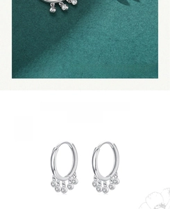 S925 sterling silver hoop earrings with five sparkling cubic zirconia charms for women