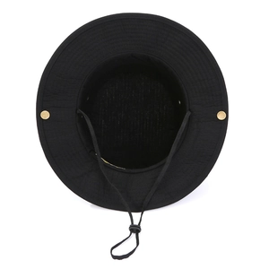 Outdoor camouflage fishing boonie hat in black with adjustable chin strap and wide brim