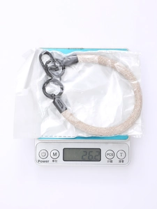 Short beige braided phone wrist strap with metal ring weighing 26.2g for lightweight use