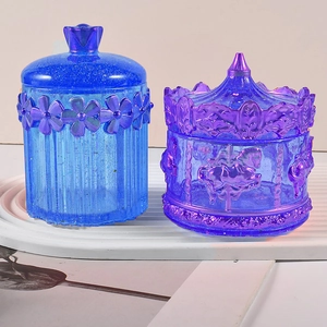 Striped carousel storage jar and blue floral lid silicone mold for resin DIY projects