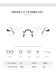 Detailed size specifications for silver rimless square Y2K blue light blocking glasses