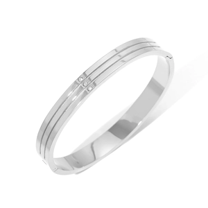 French vintage stainless steel geometric cuff bracelet with three cubic zirconia stones