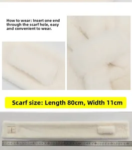 Detailed view of white faux rabbit fur scarf with slit design and 80x11cm dimensions
