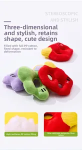 Detail view of colorful squeaky dog toy showing PP cotton filling and durable polyester fabric