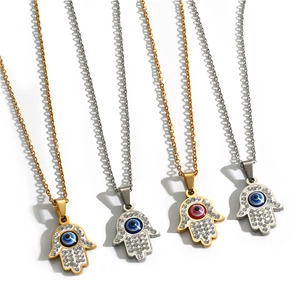 Turkish Evil Eye Hamsa Hand necklaces in gold and silver finish with sparkling rhinestones