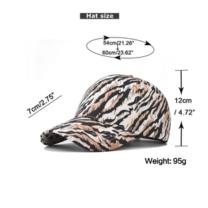 Größentabelle für Tiger-Baseballcap mit 54-60cm Umfang und 95g Gewicht Details