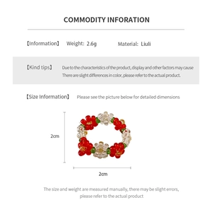 Detailed size chart for handmade beaded flower ring with glass material and dimensions