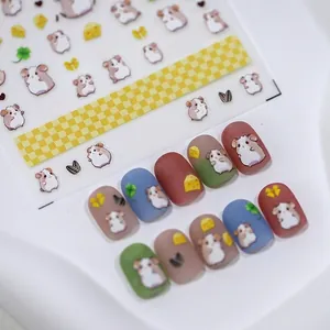 Nail Art Stickers 5D Embossed Cartoon Hamster And Cheese Cute Japanese Style Ultra Thin Self Adhesive Decals