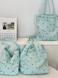 Canvas Tote Bag Swallow Bird Print Large Capacity Shoulder Shopping Handbag Aesthetic Mint Green For Women Casual Daily Use