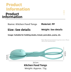 Detailed view of mint green food tongs with dimensions showing 28.3cm length for BBQ