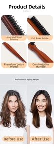 Professional boar bristle hair brush with lotus wood handle for volumizing hairstyles