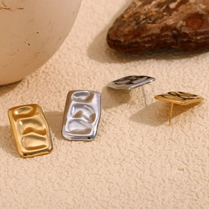 Irregular rectangular 18K gold and silver plated earrings with hammer texture detail