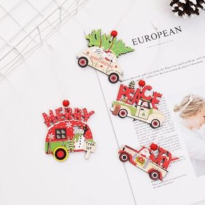 Christmas Tree Hanging Ornaments Wooden Painted Retro Truck Car Snowman Santa Claus Patterns Festive Holiday Home Decorations