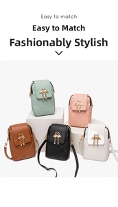 Detail of woven crossbody phone bags featuring swan clasp and elegant tassels in five colors